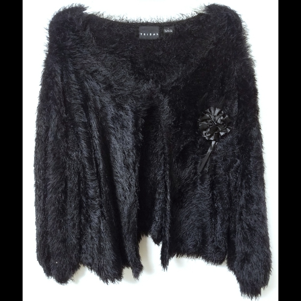 Tribal ~ Black Ultra Soft Faux Fur Cardigan